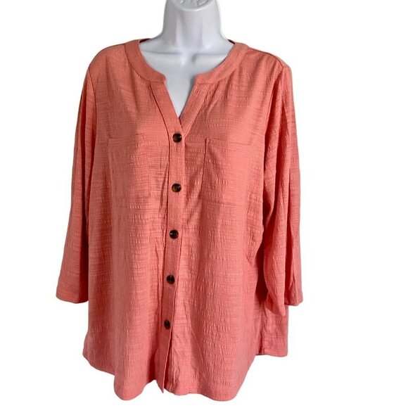 Emily Daniels Button Up Top 3/4 Sleeve Women's Medium - Picture 2 of 7